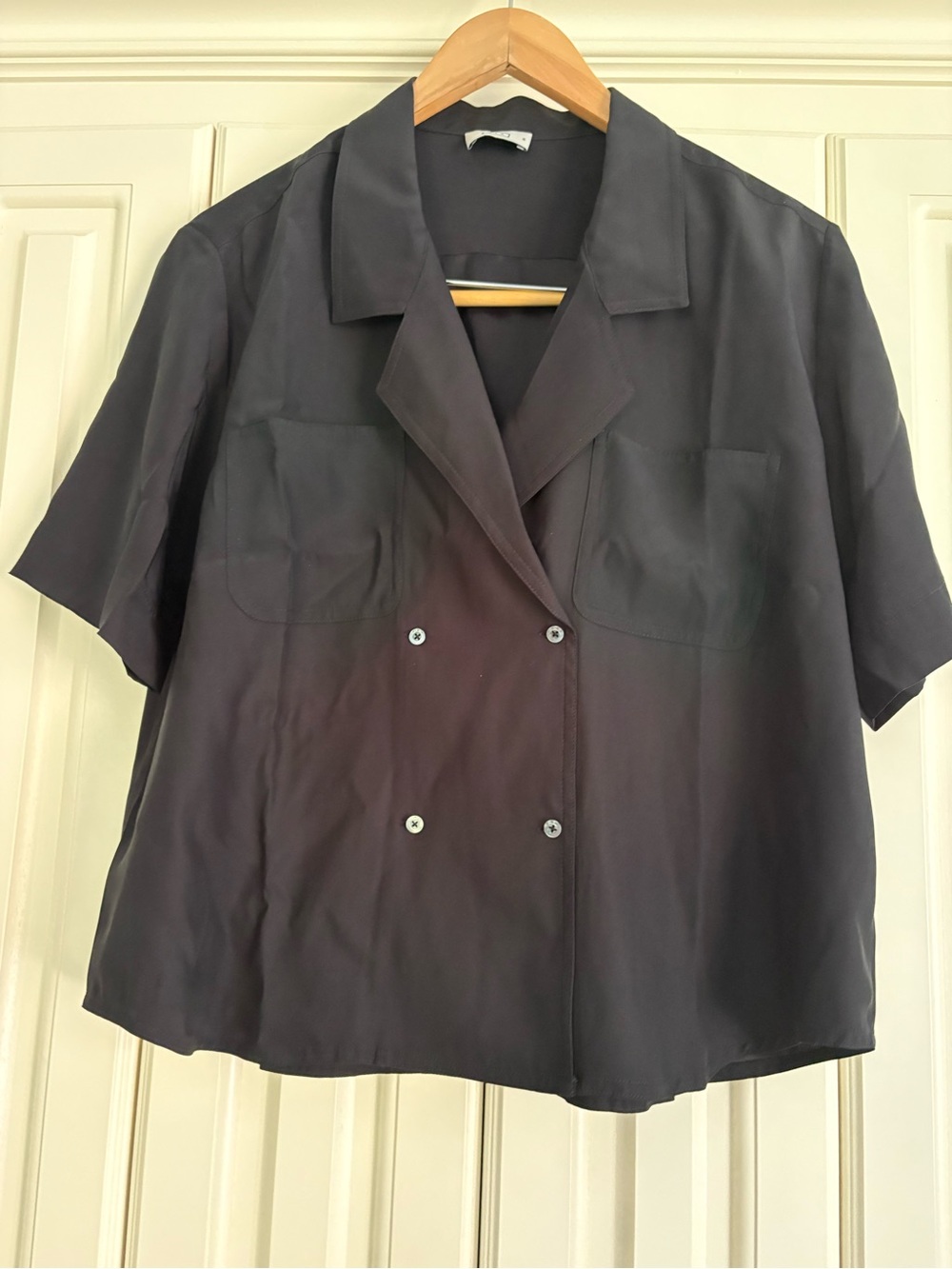 AYR Doppio 100% Silk Boxy 1/2 Sleeved Blouse Double Breasted M Dark Acadamia